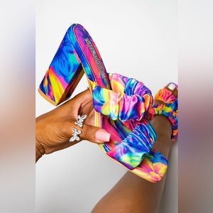 Tropical Chunky High Heels for Women Strappy Shoes with Square Open Toe